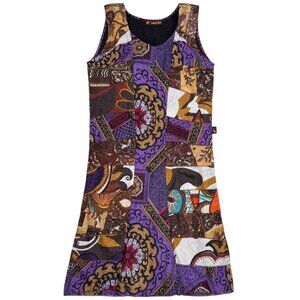 GLOBAL INSPO LEOPARDS & ROSES BATIK COTTON COLORFUL DRESS SMALL